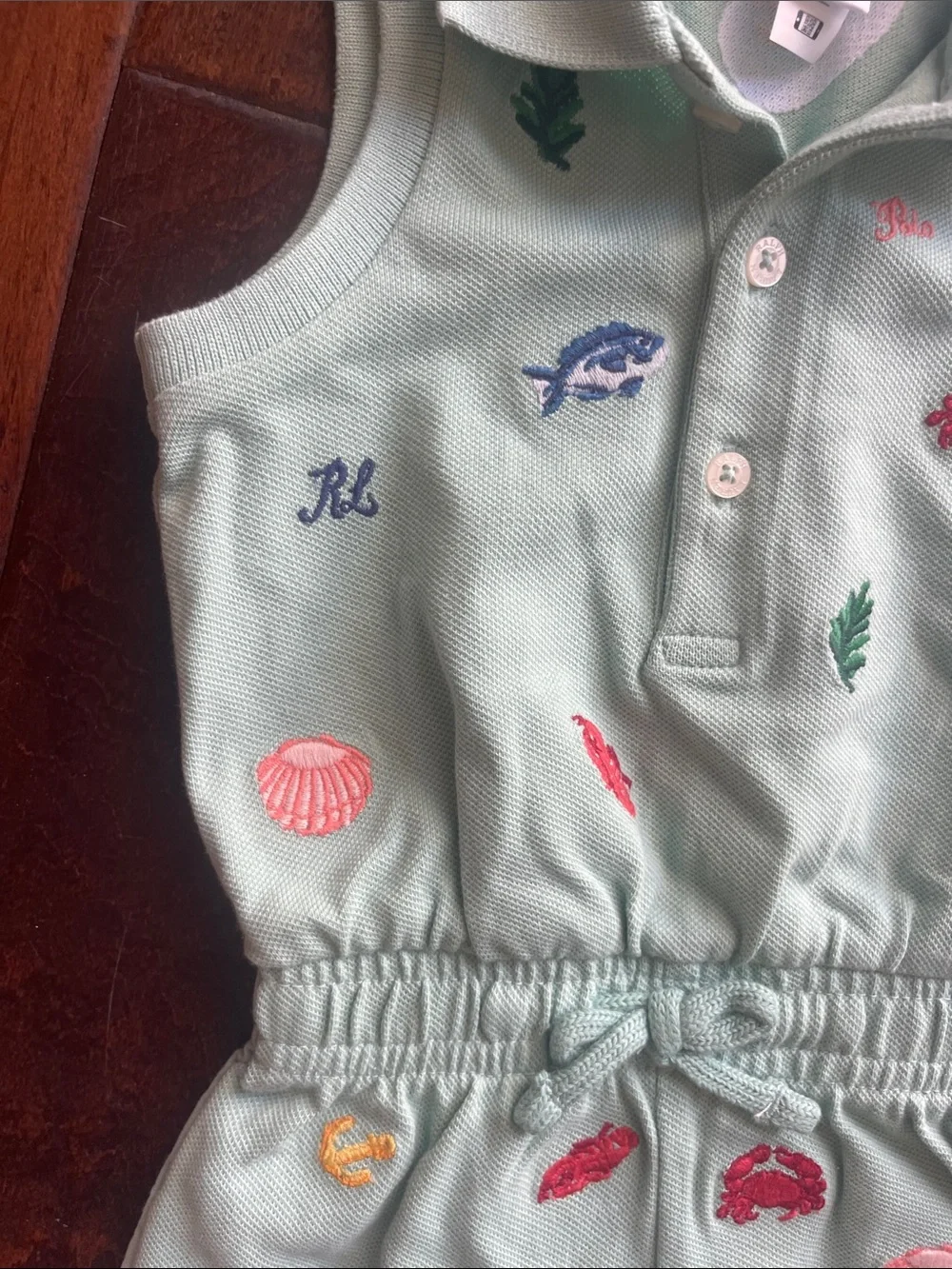 NWT Ralph Lauren Girls Size 6 Months Light Green Sleeveless Polo Romper
